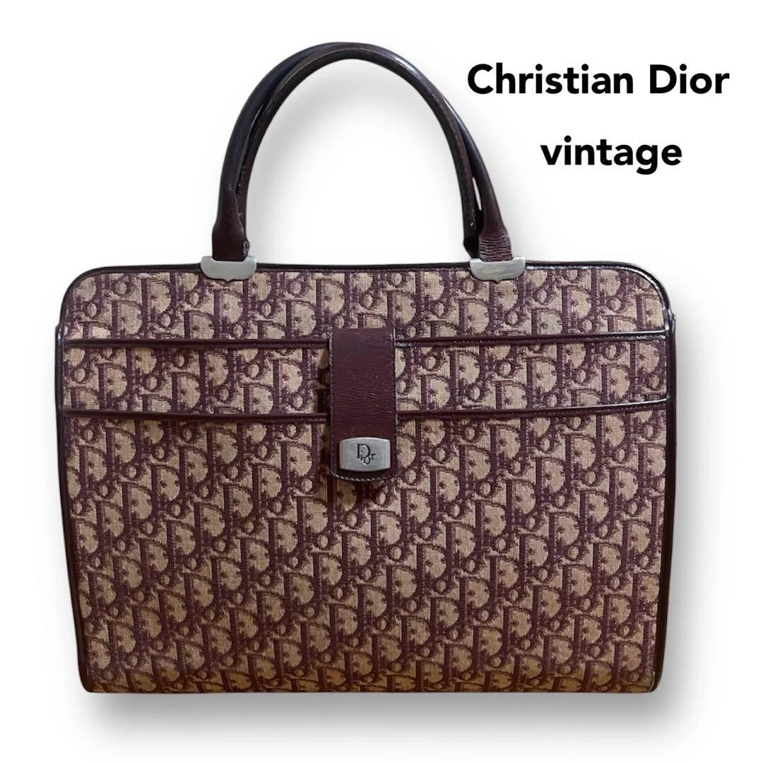 Sac à main trotteur Christian Dior vin rouge toile cuir authentique du Japon RIN