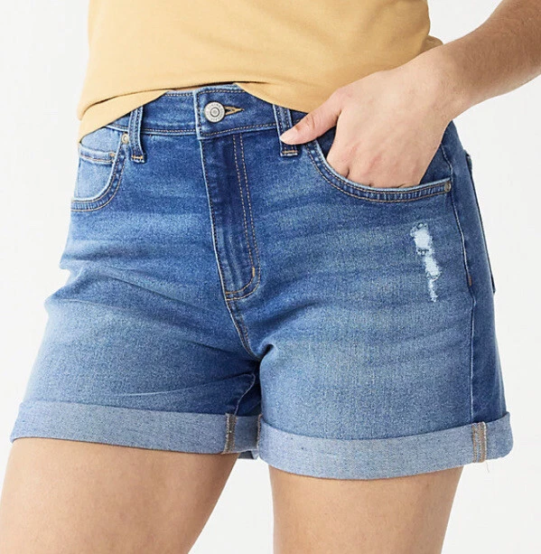 Women’s SONOMA "Goods For Life" Relaxed Rolled-Cuff Denim Shorts Size 14 NWT