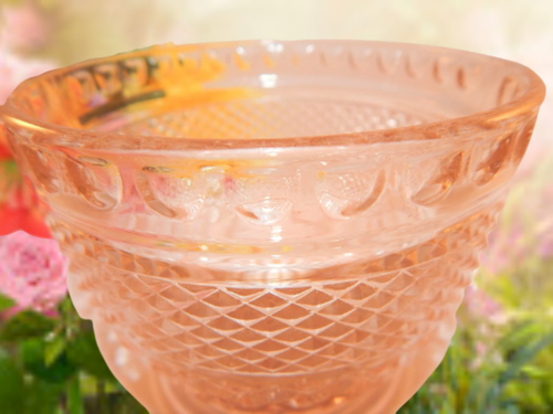 Pink Glass Bowl Vintage Vase 1970s KIG Indonesia Diamond Pattern Candy Dish - Picture 2 of 12