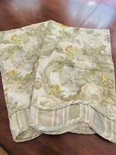 2 Waverly valances, cottage flowers with striped underskirt yellow gray and blue