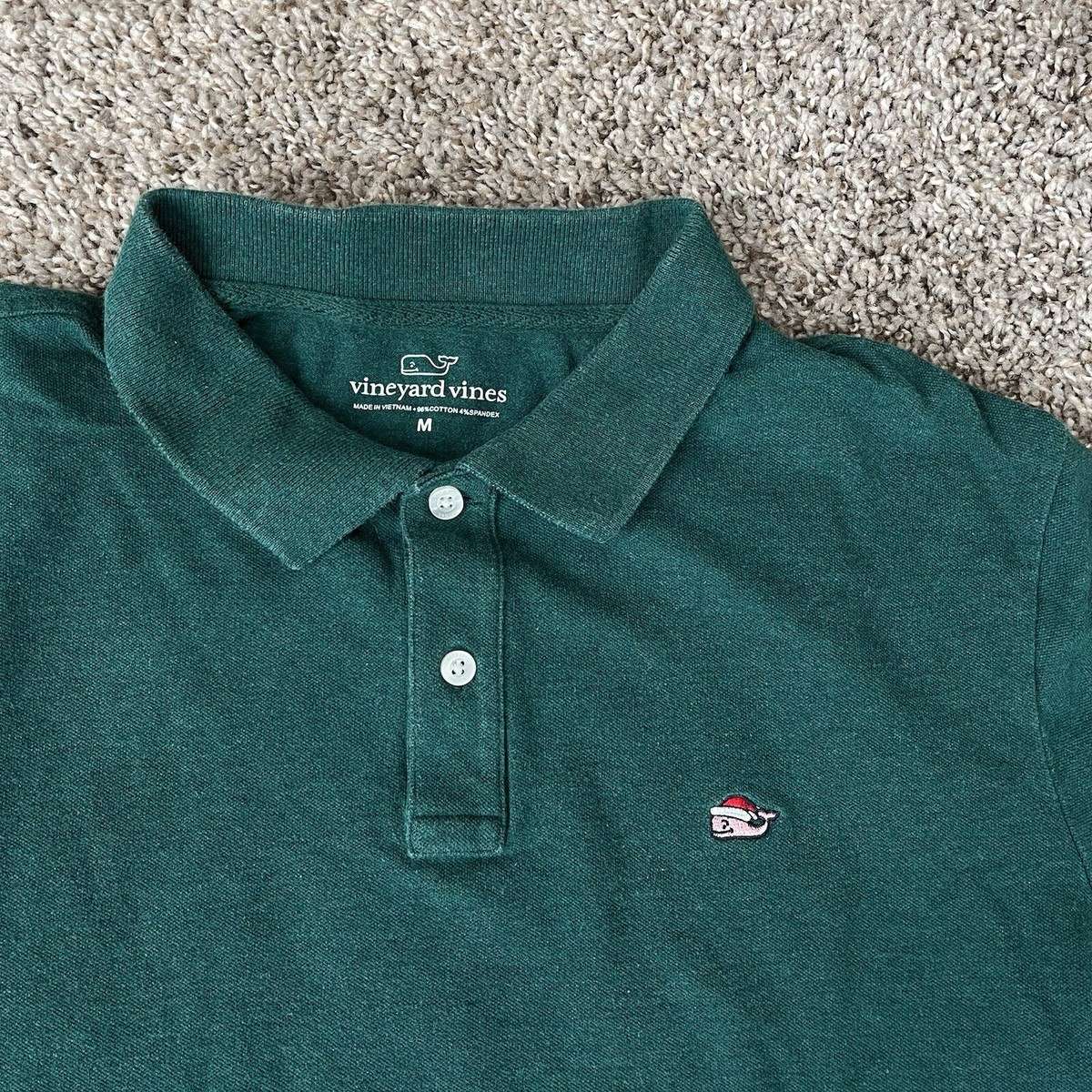 Vineyard Vines Green Short Sleeve Polo Shirt Christmas Whale Mens