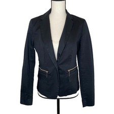 MICHAEL KORS Womens Sz 6 Black Notch Lapels Closure Blazer Jacket Zipper Pockets