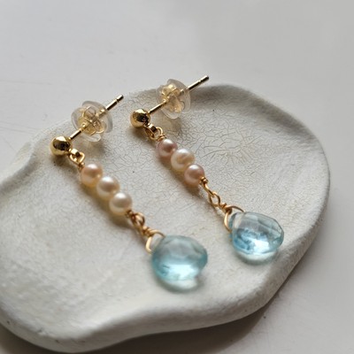Boucles D'oreilles En Argent Avec Aigue-marine Naturelle Et Perle - Modèle 2209-01 ROSEMIMOSA