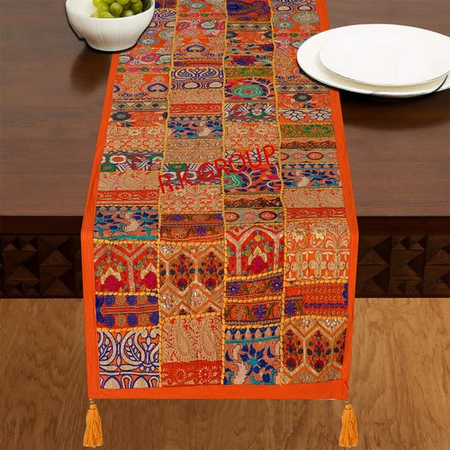 Indische Handarbeit Baumwolle Patchwork Tischläufer bestickt Esstisch Wandteppich - Bild 20 von 47