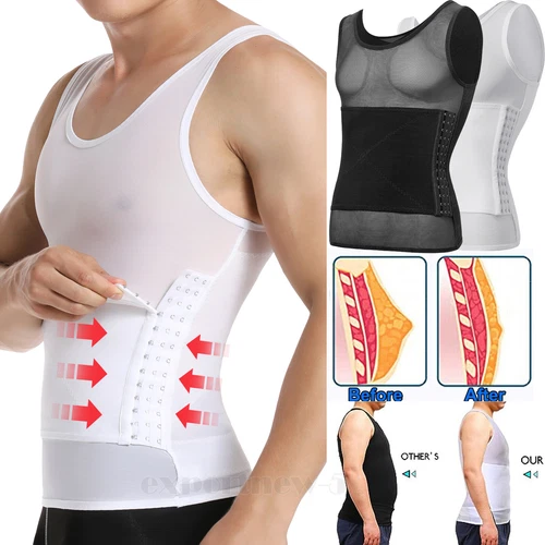 Men's Slimming Body Shaper Belly Chest Compression Vest Girdle T-Shirt Tank Tops - Picture 1 of 43