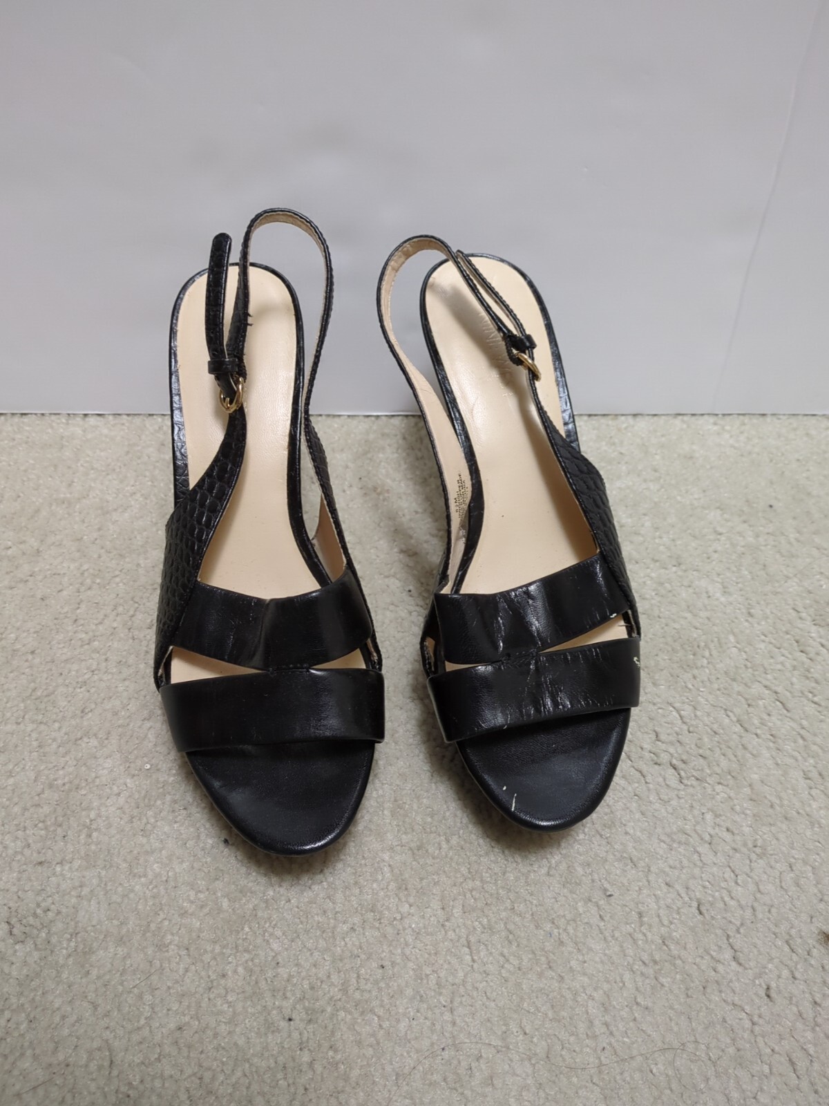 Nine West Women's Black Leather Strappy High Heel Shoes