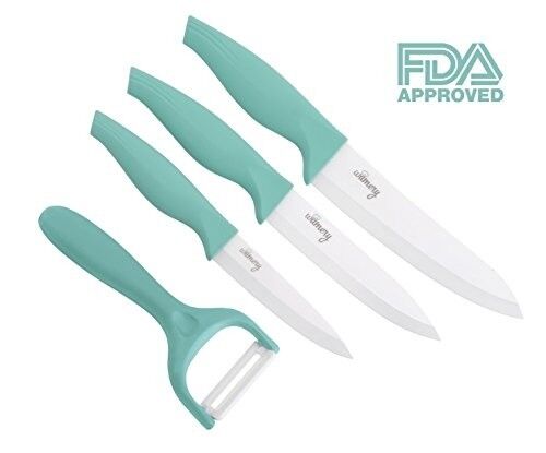 Ceramic Knives 4 pieces set. Professional knives and peeler utensil. Ultralight, - Afbeelding 1 van 6