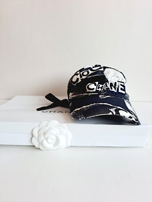 New Chanel 100% Cotton Coco Roses Print Cap Hat Navy Black  display picture 2