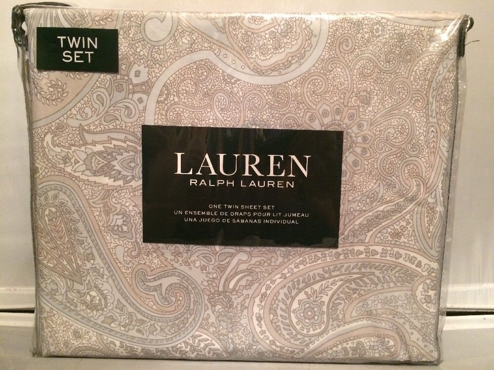 Ralph Lauren Gray, Beige, Blue Paisley Twin Sheets Set Unused in