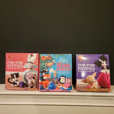 Lot of New Klutz Pom Pom Puppies, Pom Pom Kitties, Sew Mini Animals 