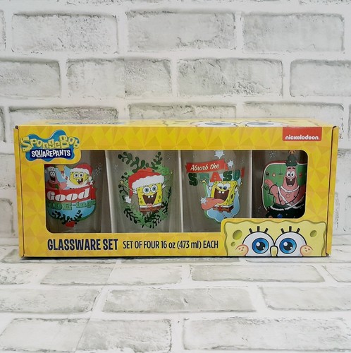 Spongebob Squarepants & Patrick 4 piece Drinking Glass Set Christmas NEW - Picture 5 of 12