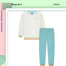 Sleep on It Girls Rainbow Cozy Plush Fleece 2-Piece Pajama Set - White, L 14/16