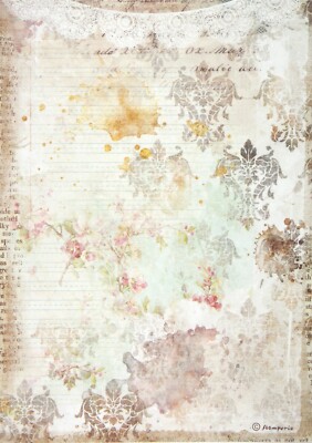 Reispapier Decoupage Stamperia A/4 romantische Journal Textur mit Spitze DFSA4556