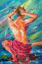 Beautiful Woman Oil on Canvas Painting Unique Style