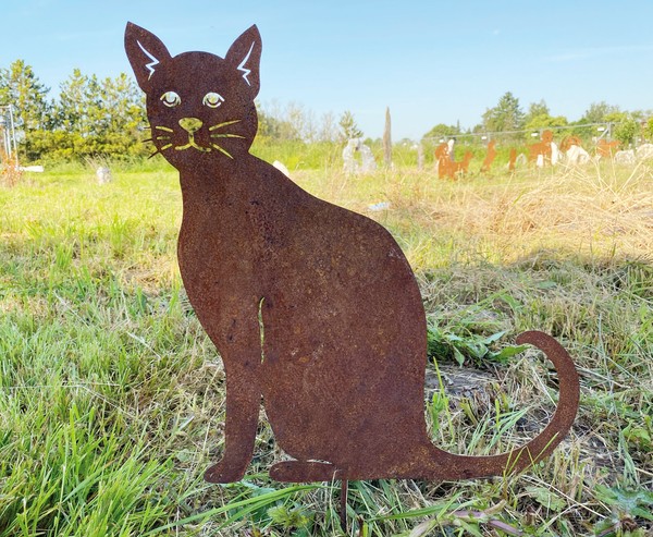 Katze Sitzend Und Schaut 47X45Cm Gartenstecker Edelrost Rost Metall Rostfigur-image