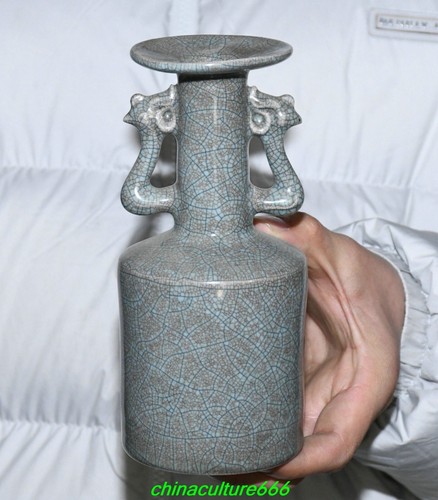 7.1''Chinese Song Dynasty Ru Kiln Porcelain Double Dragon Ear Flower Bottle Vase - Picture 5 of 7