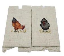 Country Chickens Two Individual Small Finished Cross Stitch Projects Unframed
