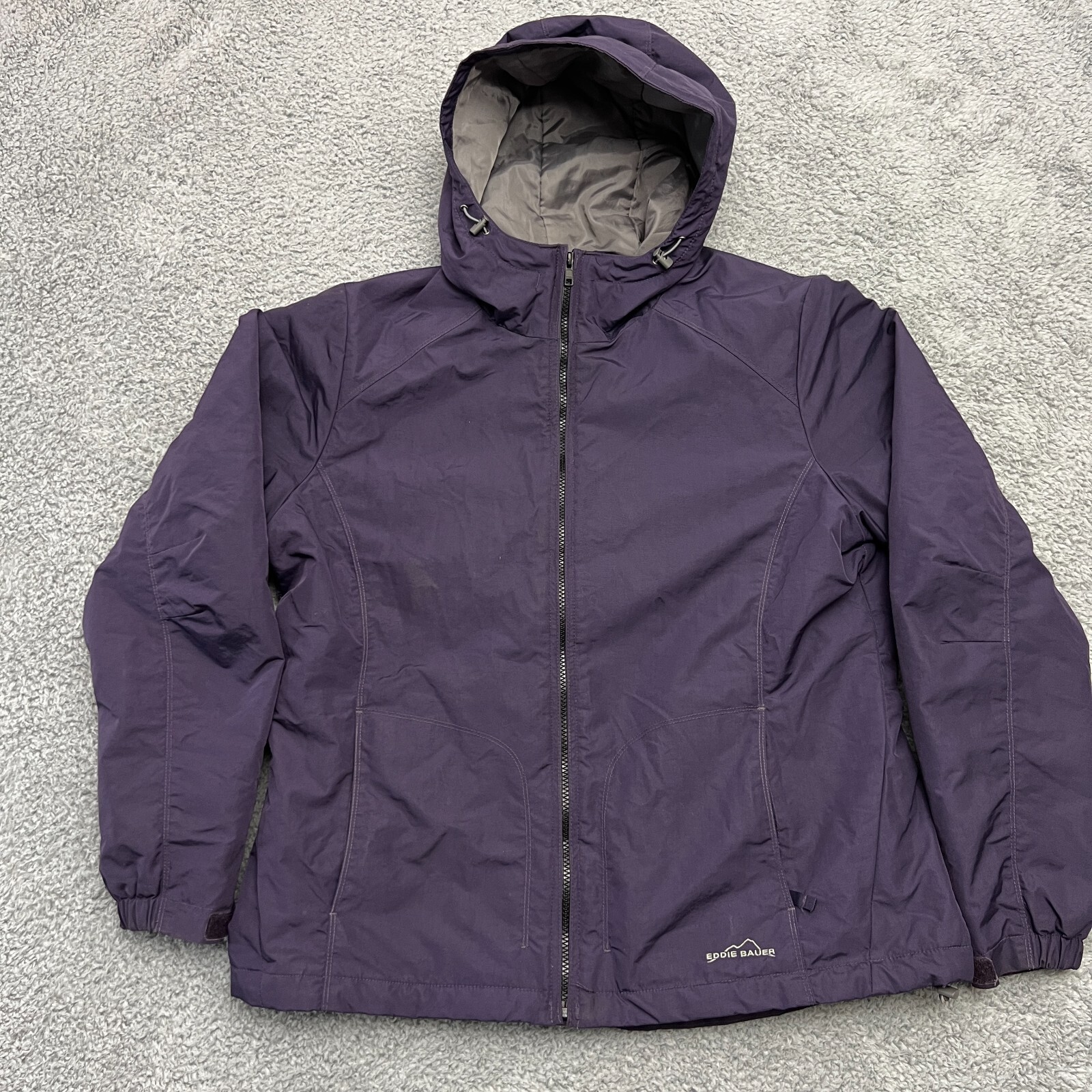 Eddie Bauer Jacket Coat Women's L Purple Windbreaker Full Zip Hooded Jacket