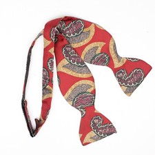 VTG Mens Silk Bowtie Bow Tie Red Gold Purple Paisley Print Butterfly Hourglass