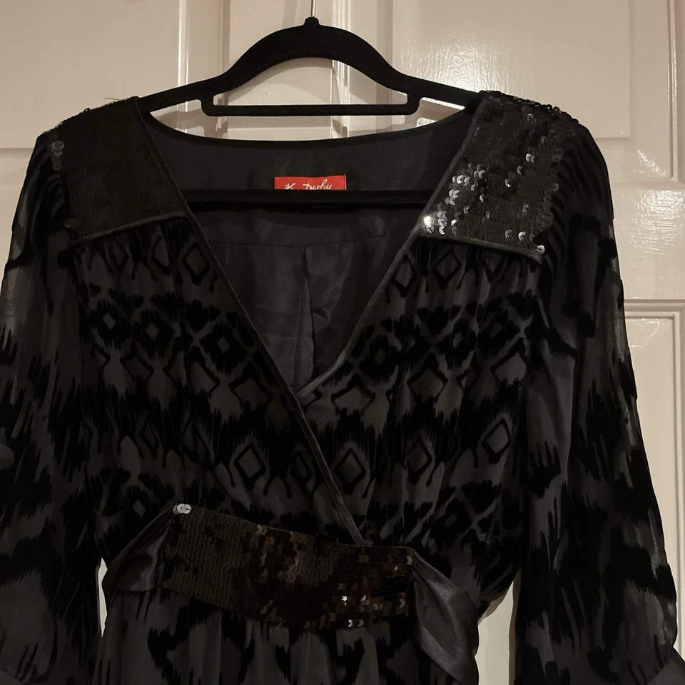 Rene Derhy Black Sequin  Silk & Velvet  Fit & Flare EID, PROM  Dress Size S VGC - Image 4 of 4