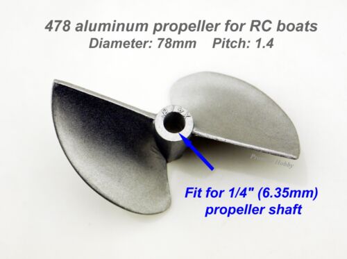 478 Aluminum Propeller Prop Dia 78mm Pitch 1.4 for 1/4" Shaft Cable RC Boat - Afbeelding 1 van 3