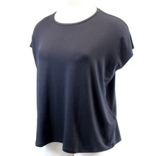 Eileen Fisher Plus Size Black Jersey Crew Neck Cap Sleeve Tee Top 1X