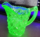 Vaseline Uranium Depression Glass Block Diamond Creamer