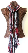 Red Black Silver White Yarn Scarf 76in Winter Wash Dry Handmade String 150dx