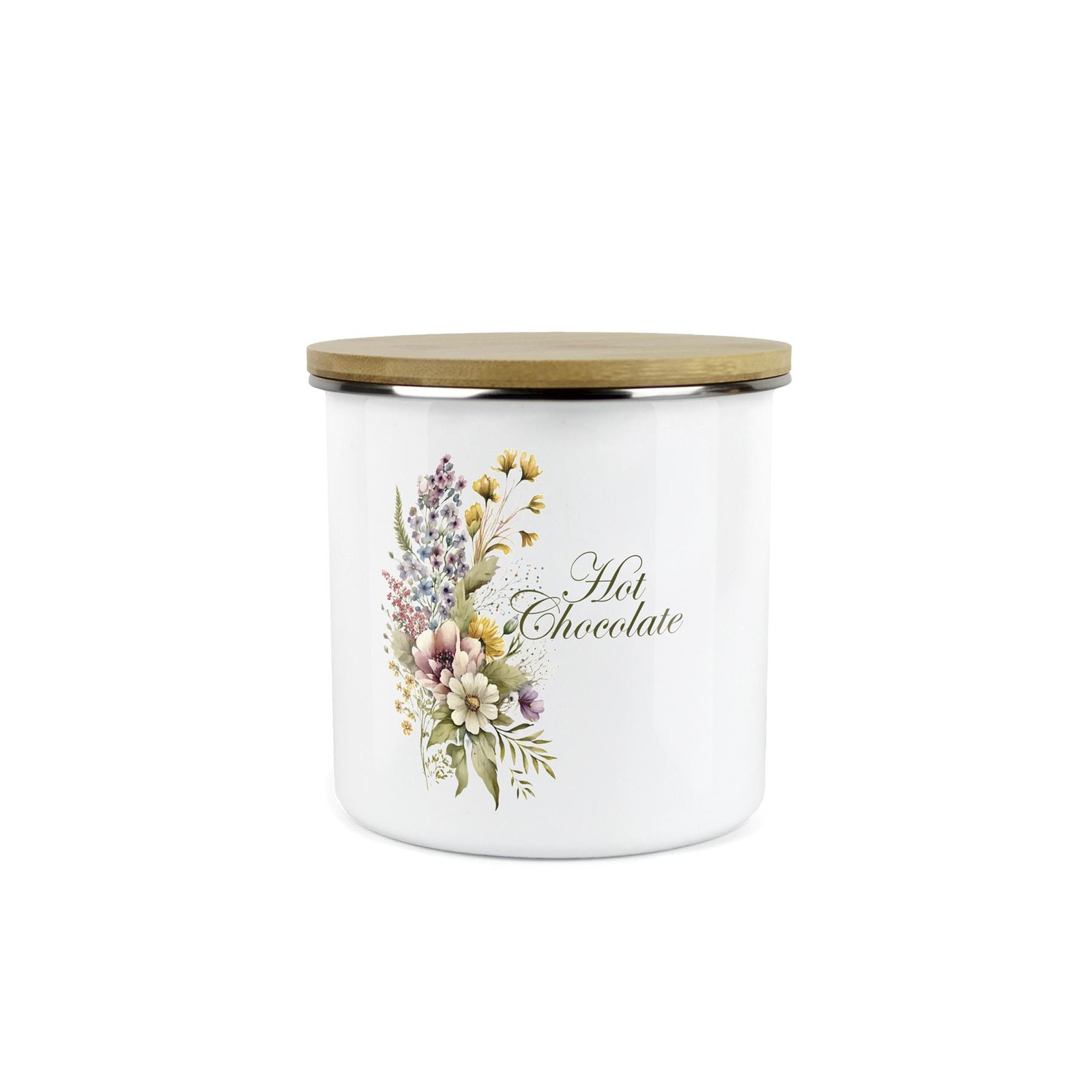 Flower Bouquet Hot Chocolate Canister - Floral Enamel Kitchen Storage Jar Gift