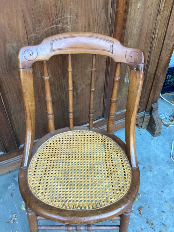 Antique Cane Bottom Spindle Back Style Wood Mahogany Chair - Image 3 of 4