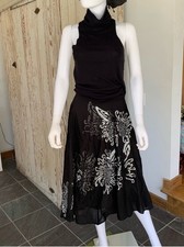 Anthropologie Basil  Maude Women's Black Skirt With Silver Flowers Size 4