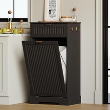 13 Gallons Tilt Out Trash Can Cabinet Fluted Trash Cabinet Black Wooden