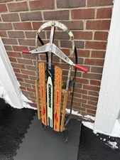 Vintage Gladding Champion GTO  Snow Sled Wooden Floating Steering 46” Long 