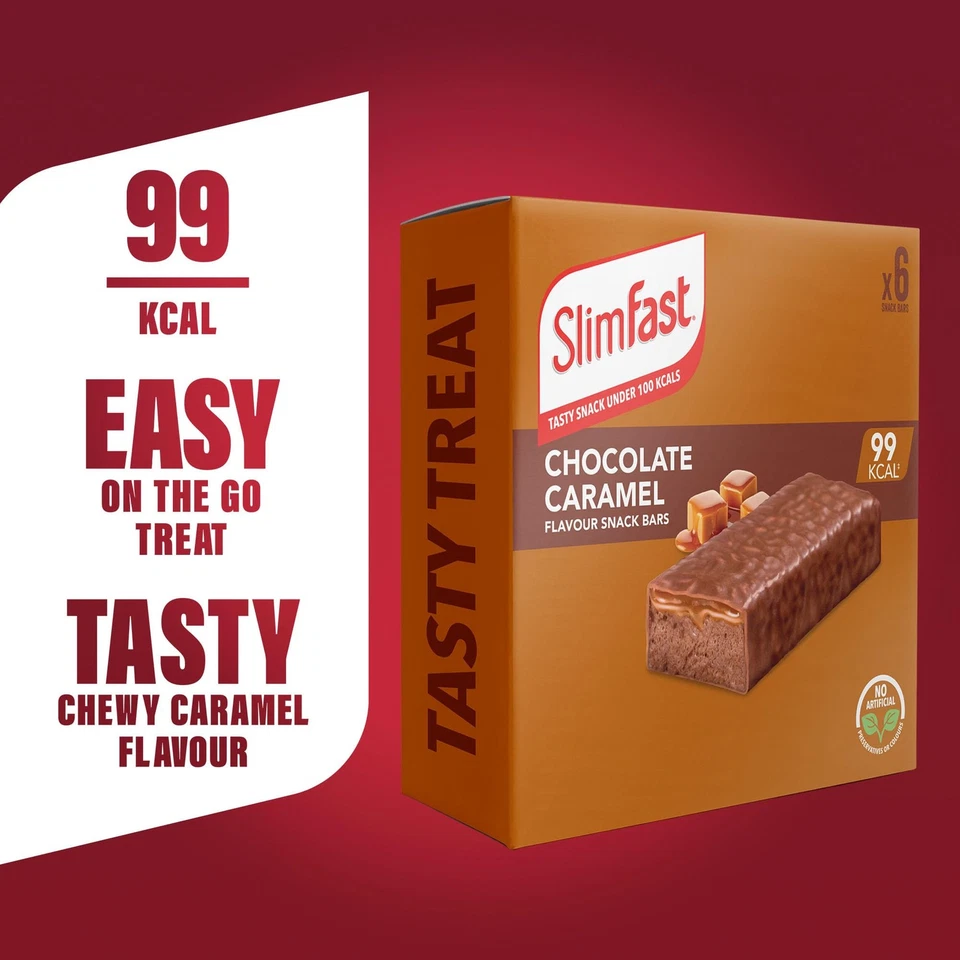 SlimFast Snack Bar, Low Calorie Snack, Choc Caramel Flavour, 30 X 26 G Multipack - Image 2 of 4