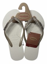 Havaianas Sparkle Flip Flop Sandals Size US 3/4Y Beige Gold