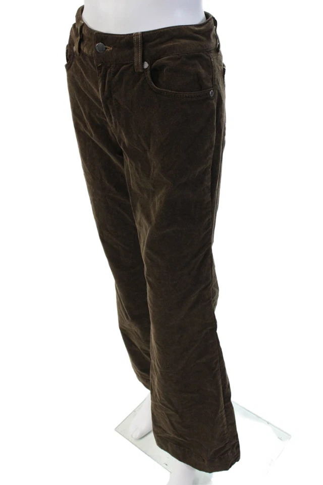 Женские хлопковые бархатные брюки Ramy Brook с карманами расклешенные штанины коричневые размер 29 - Изображение 2 из 4