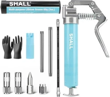 SHALL Mini Grease Gun Kit, 3oz Capacity with Couplers, Nozzle, Adapter & Glove