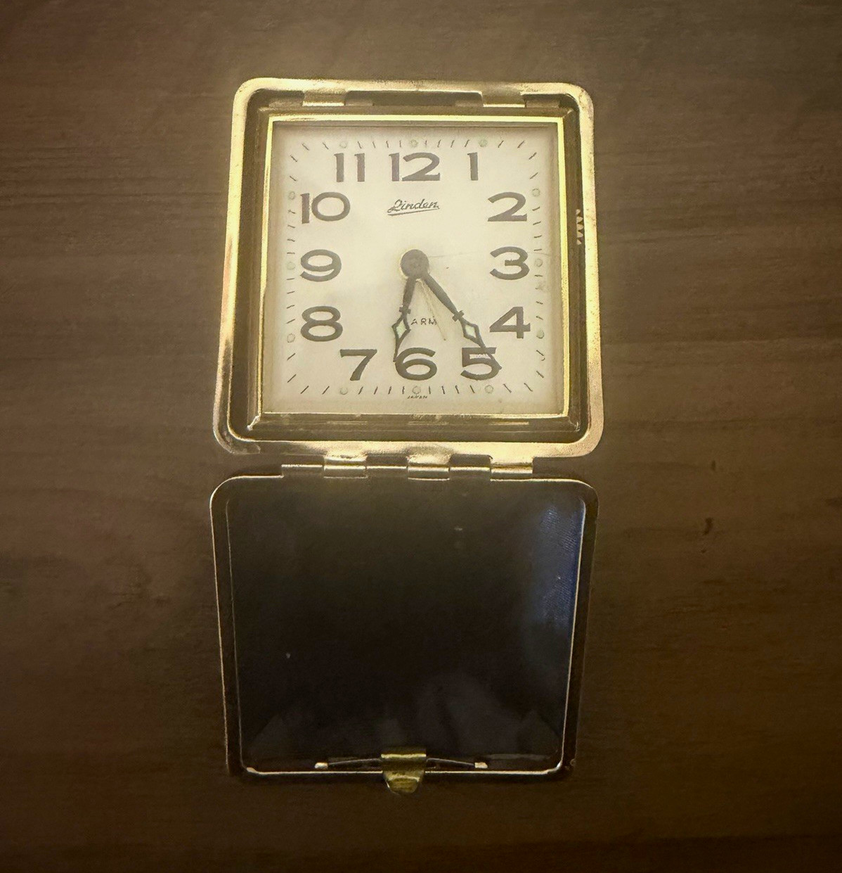 Vintage Linden Folding Travel Alarm Clock Analog Black/Silver Square Case
