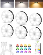 6PC RGB under Cabinet Lights with Remote, Rechargeable Motion Sensor Puck Lights