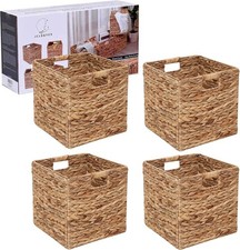 12x12in Storage Baskets Set of 4 Water Hyacinth Baskets,Foldable Handwoven