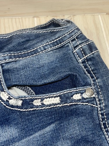 Grace in LA Jeans, Women's Size 29, Blue Denim, Easy Fit Beaded Floral Pockets - Picture 8 of 13