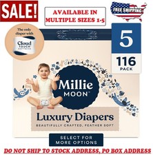 Millie Moon Luxury Baby Diapers, Size 1-5, Sensitive Ultra Absorbent Leak