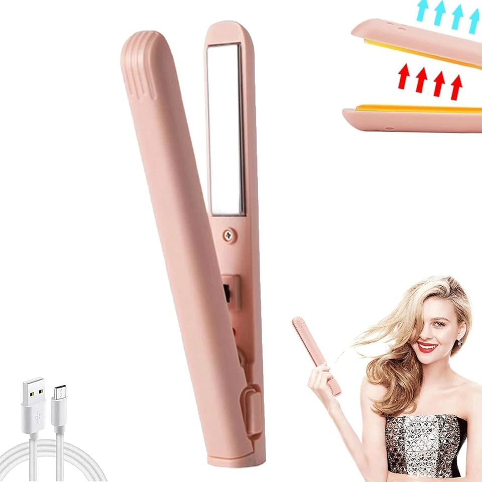 2 In 1 Mini Portable Hair Curler USB Hair Straightener Dual Purpose Curling lron - Image 2 of 4