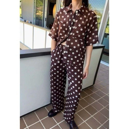 Pantalón Lisa Says Gah Joanna Pequeño Marrón Lunares Cintura Elástica Reciclado Precio de venta sugerido por el fabricante $168 Foto 3 de 4