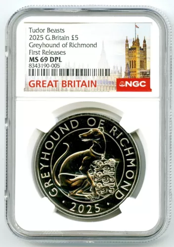 2025 GREAT BRITAIN 5PD GREYHOUND OF RICHMOND NGC MS69 DPL TUDOR BEASTS - FR