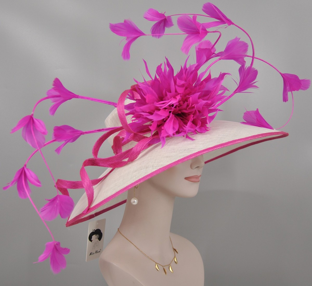 NWT Custom Pink Derby Hat kentucky derby hat fascinator hot pink satin saucer with  main image 2