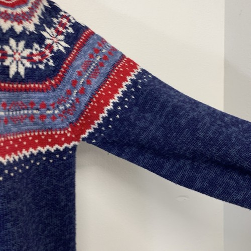 Maglione Tiara Donna Piccolo Full Zip Fair Isle Blu Rosso Cotone Rami Manica Lunga - Foto 4 di 10