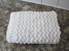 Hand Knitted White Chunky Baby Blanket size approx 22" x 29"