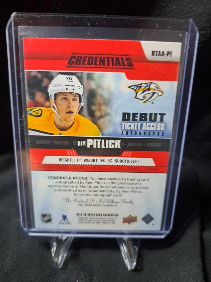 2019-20 UD CREDENTIALS REM PITLICK RTAA-PI #ed /65 RED DEBUT TICKET AUTO - Image 2 of 2