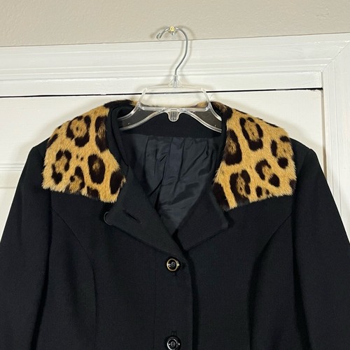 Vintage Black Dyed Pony Hair Set Brass Link Belt Notched Lapel Wool Skirt Jacket - Picture 14 of 19